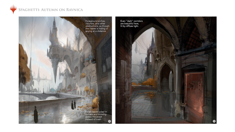 Concept art of an autumnal Ravnica.